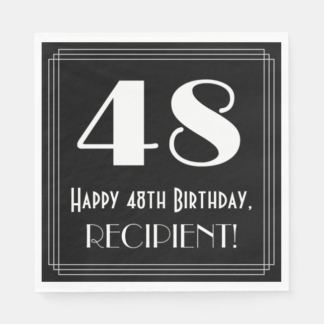 48th Birthday ~ Art Deco Inspired Look "48", Name Napkin (Front)