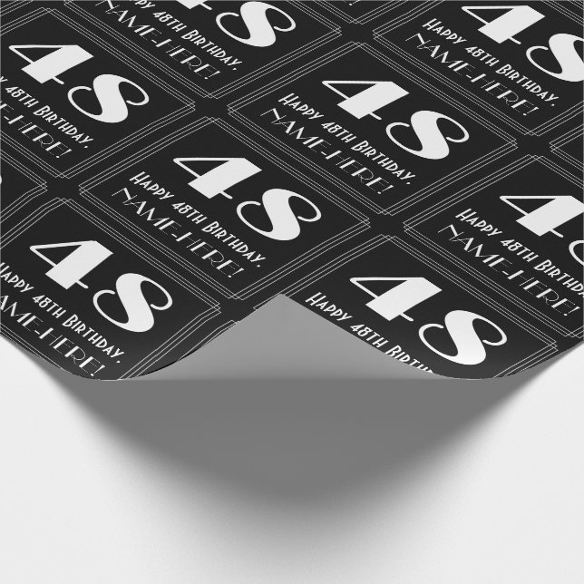 48th Birthday - Art Deco Inspired Look "48", Name Wrapping Paper (Corner)