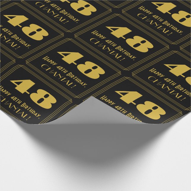 48th Birthday – Art Deco Inspired Look "48" & Name Wrapping Paper (Corner)