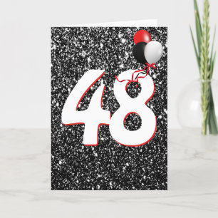 48th Birthday Balloons on Black Glitter Card