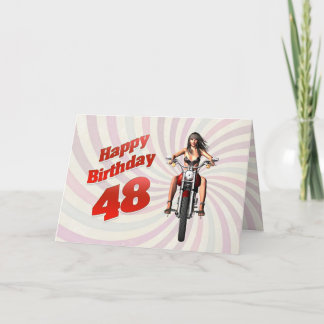48th Birthday card with a motorbike girl