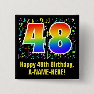 48th Birthday: Colorful Music Symbols, Rainbow 48 2 Inch Square Button