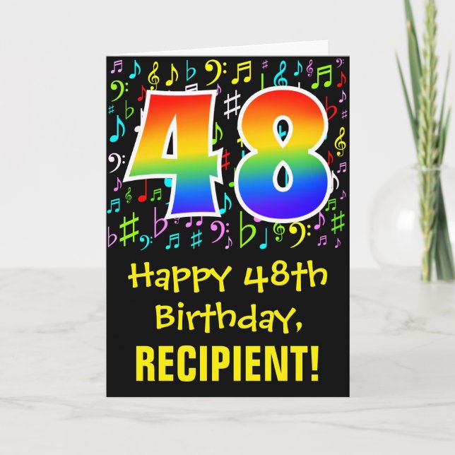 48th Birthday: Colorful Music Symbols + Rainbow 48 Card (Front)