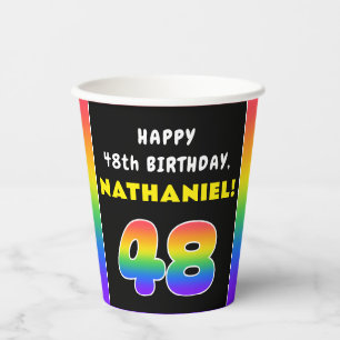48th Birthday: Colourful Rainbow # 48, Custom Name Paper Cups