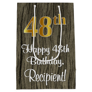 48th Birthday: Elegant Faux Gold Look #, Faux Wood Medium Gift Bag