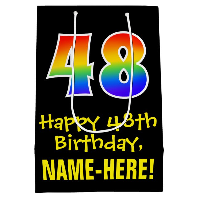 48th Birthday: Fun, Bold, Colourful, Rainbow "48" Medium Gift Bag (Back)