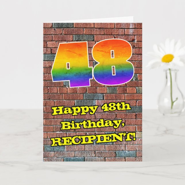 48th Birthday: Fun Graffiti-Inspired Rainbow 48 Card (Small Plant)
