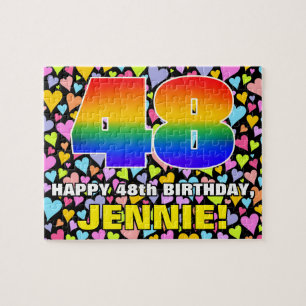 48th Birthday — Fun, Loving Heart Shapes + “48” Jigsaw Puzzle