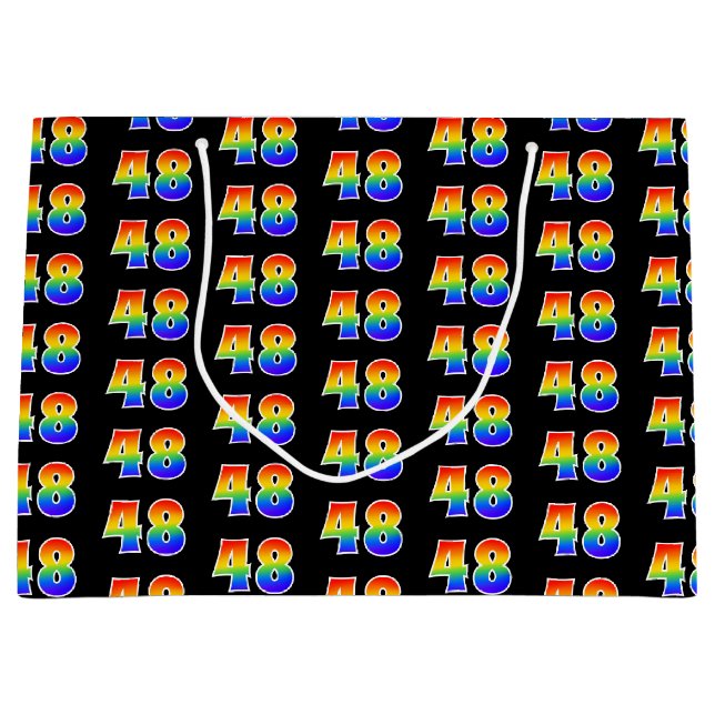 48th Birthday: Fun Rainbow Event Number 48 Pattern Large Gift Bag (Front)