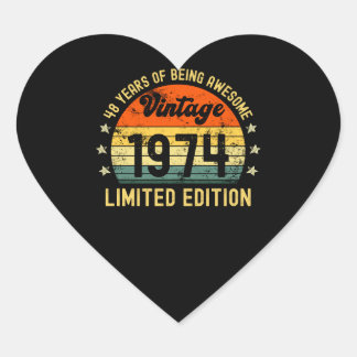 48th birthday gifts vintage 1974 limited edition heart sticker