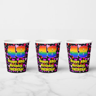 48th Birthday: Loving Hearts Pattern, Rainbow 48 Paper Cups