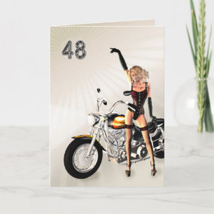 48th Birthday, Motorbike and Girl Card