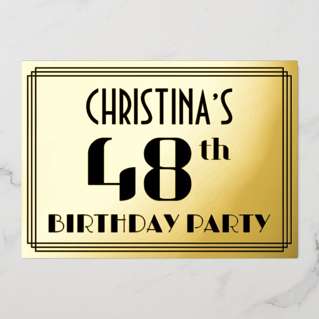 48th Birthday Party: Art Deco Look “48” and Name (Front)