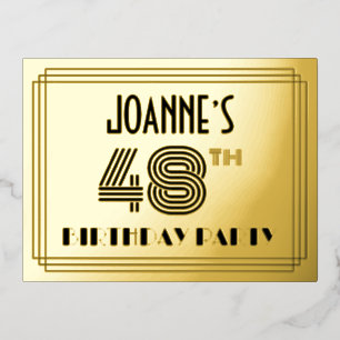 48th Birthday Party ~ Art Deco Style “48” + Name Foil Invitation Postcard