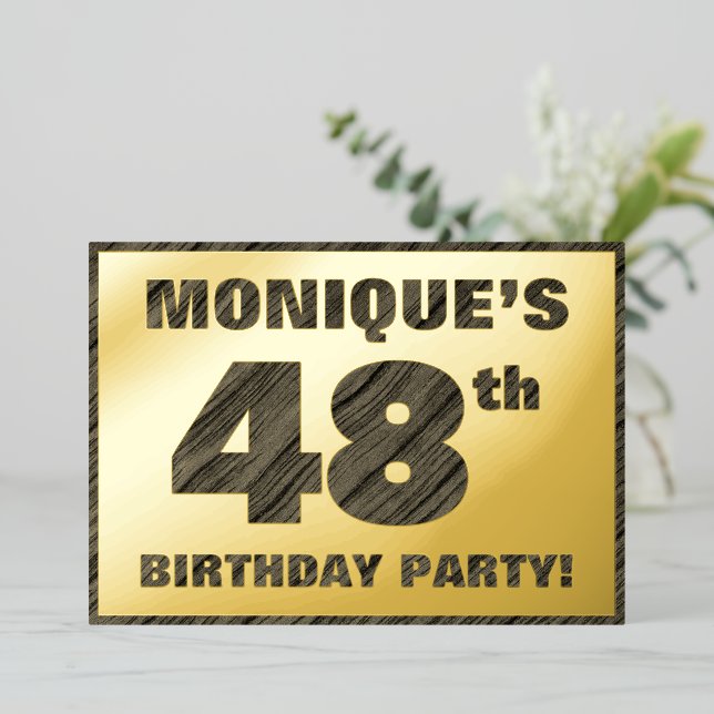 48th Birthday Party — Bold, Faux Wood Grain Text (Standing Front)