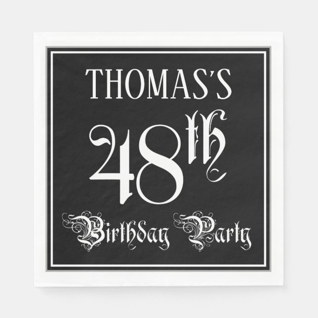 48th Birthday Party — Fancy Script + Custom Name Napkin (Front)