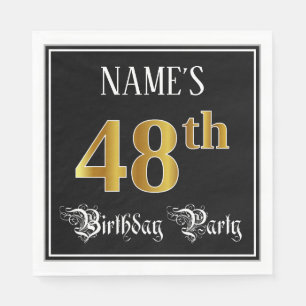 48th Birthday Party — Fancy Script, Faux Gold Look Napkin