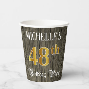 48th Birthday Party — Faux Gold & Faux Wood Look Paper Cups
