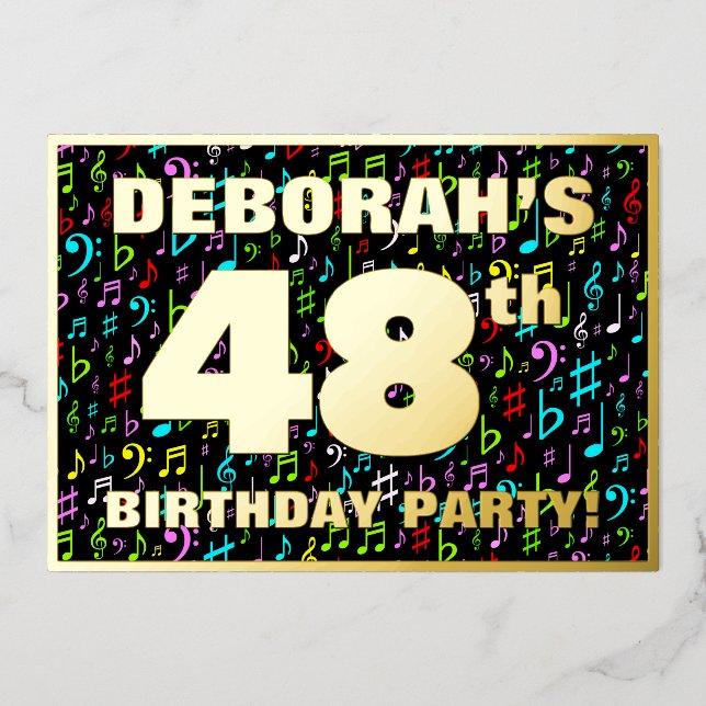 48th Birthday Party — Fun, Colourful Music Symbols (Front)