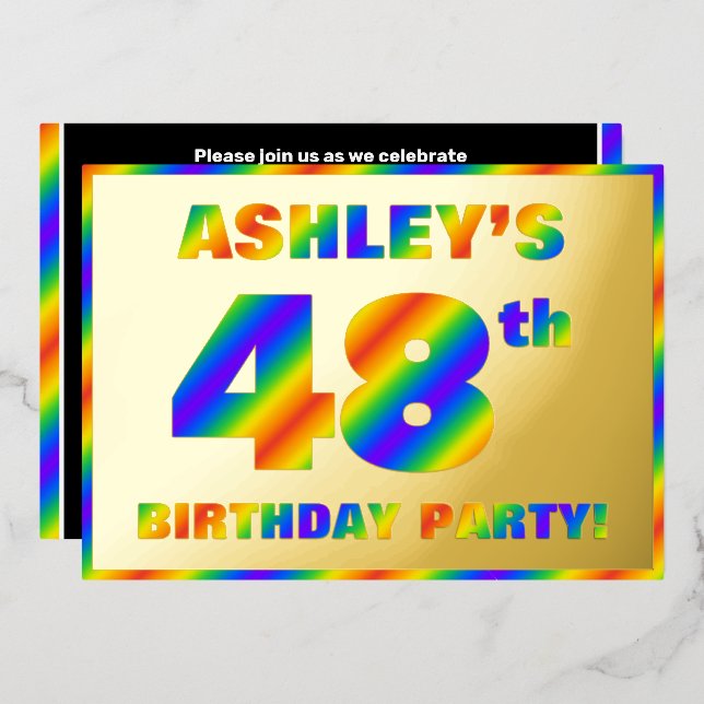 48th Birthday Party — Fun, Rainbow Spectrum “48” (Front/Back)