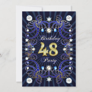 48th birthday party invite with masses of jewels