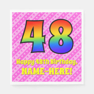 48th Birthday: Pink Stripes & Hearts, Rainbow # 48 Napkin