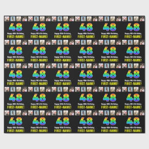 48th Birthday: Rainbow “48“; Custom Photos & Name Wrapping Paper