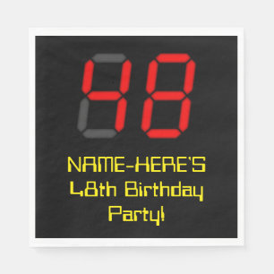 48th Birthday: Red Digital Clock Style "48" + Name Napkin