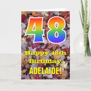 48th Birthday; Rustic Autumn Leaves; Rainbow "48" Card