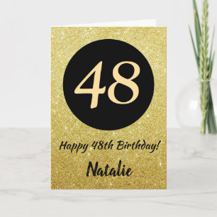 48th Happy Birthday Black and Gold Glitter Card