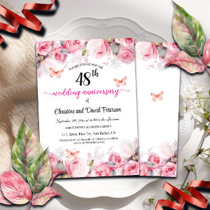 48th Wedding Anniversary Elegant Blush Roses Invitation