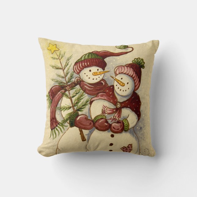 4924 Snowmen Christmas Throw Pillow (Front)