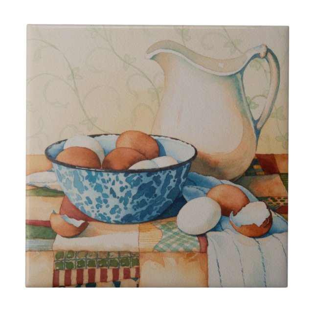 4925 Eggs in Enamelware Bowl with Pitcher Tile (Front)
