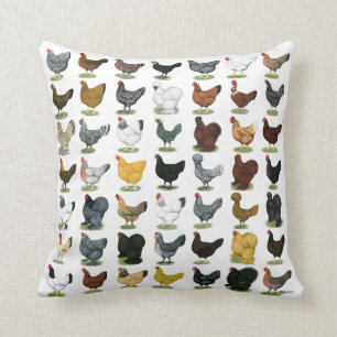 49 Chicken Hens Throw Pillow