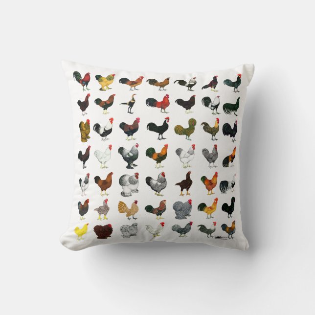 49 Roosters Throw Pillow (Front)