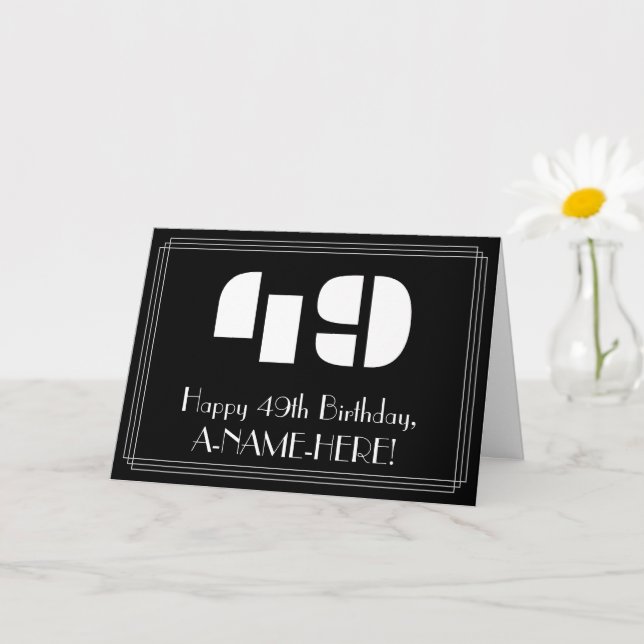 49th Birthday: Art Deco Inspired Look "49" & Name Card (Small Plant)