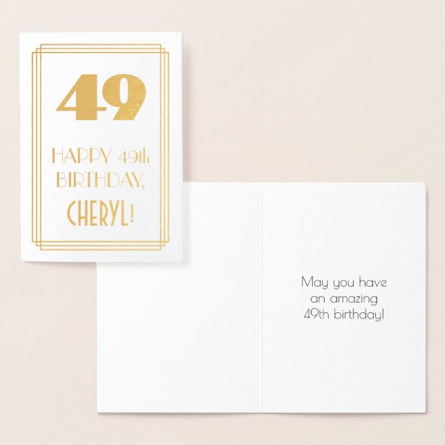 49th Birthday: Art Deco Inspired Look "49" & Name Foil Card (Display)