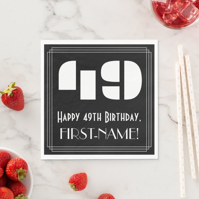 49th Birthday: Art Deco Inspired Look "49" + Name Napkin (Insitu)