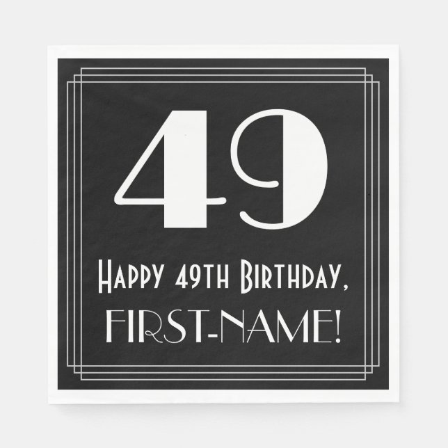 49th Birthday ~ Art Deco Inspired Look "49", Name Napkin (Front)