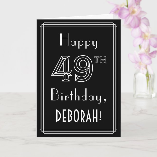 49th Birthday: Art Deco Style # 49 & Custom Name Card (Orchid)
