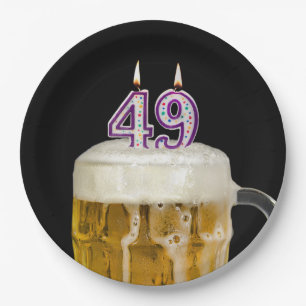 49th Birthday Beer on black Paper Plate