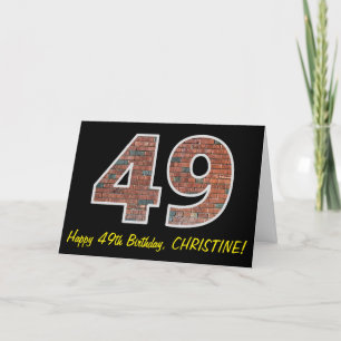 49th Birthday - Brick Wall Pattern "49" w/ Name Card