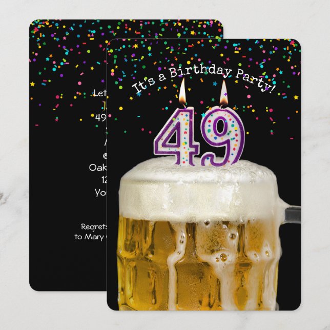 49th Birthday Candle Party Invitation (Front/Back)