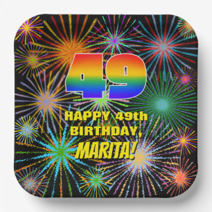 49th Birthday: Colourful, Fun Celebratory Firework Paper Plate