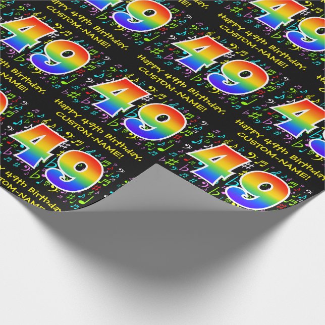 49th Birthday: Colourful Music Symbols, Rainbow 49 Wrapping Paper (Corner)