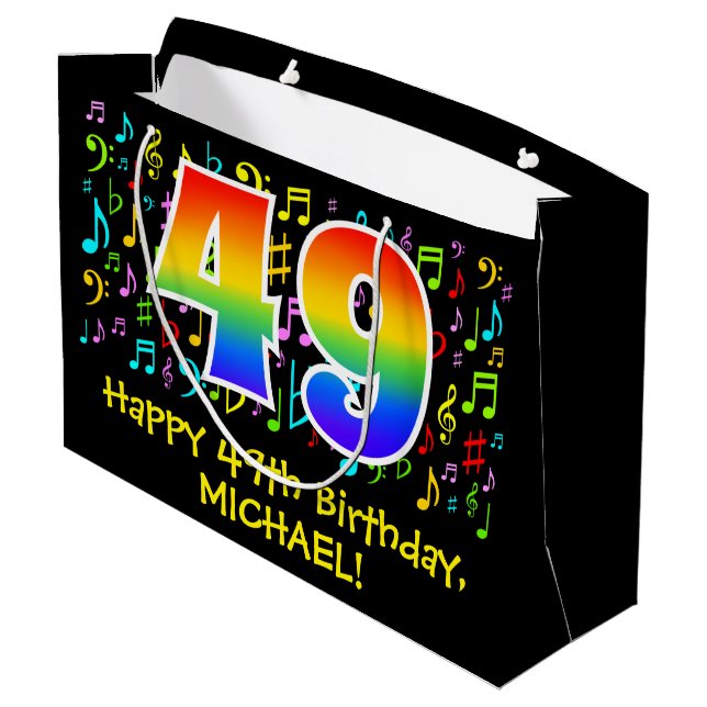 49th Birthday - Colourful Music Symbols, Rainbow 4 Large Gift Bag (Back Angled)