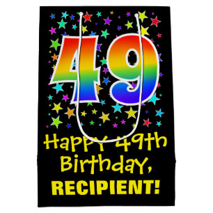 49th Birthday: Colourful Stars Pattern & Rainbow 4 Medium Gift Bag