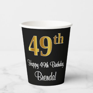 49th Birthday - Elegant Luxurious Faux Gold Look # Paper Cups