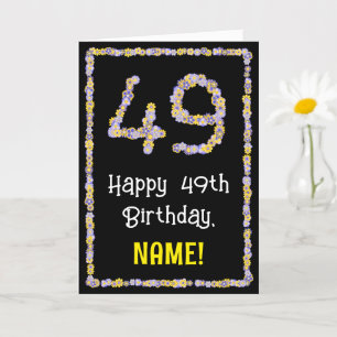 49th Birthday: Floral Flowers Number, Custom Name Card