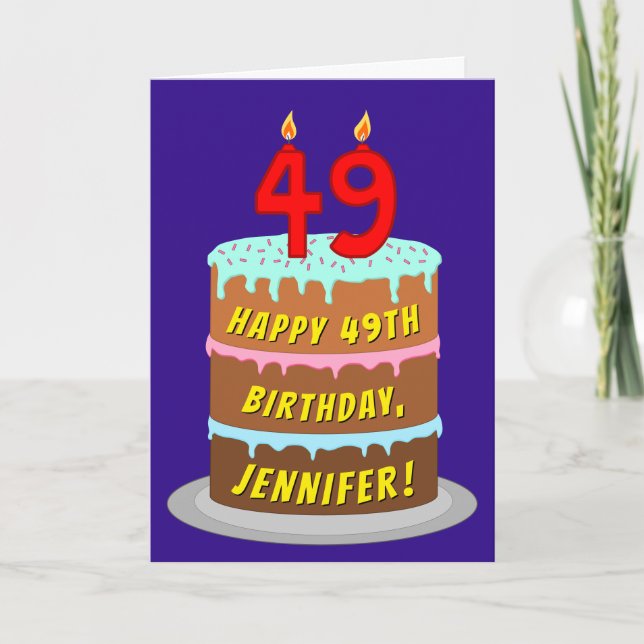 49th Birthday: Fun Cake and Candles + Custom Name Card (Front)